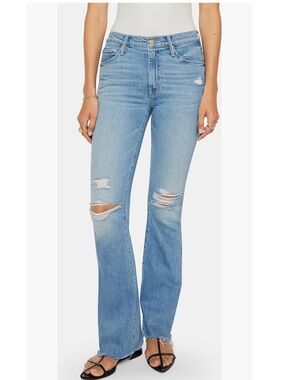 Mother Weekender Fray Ripped Flare Jeans in Chaos Is Calling Size 27